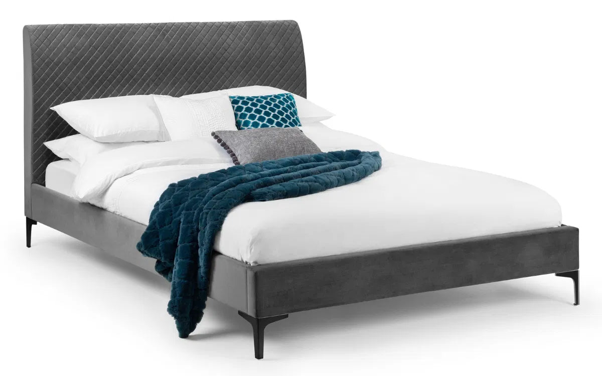 Diamond Quilted Bed Frame In Luxo Grey Velvet | Sanderson King Size | Julian Bowen