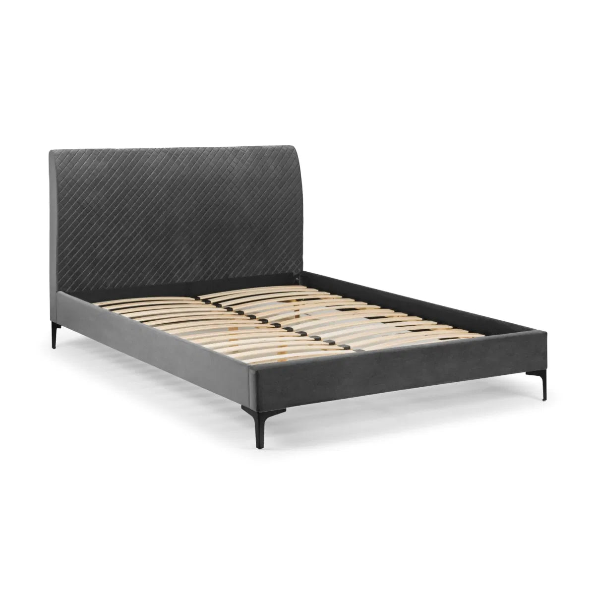Diamond Quilted Bed Frame In Luxo Grey Velvet | Sanderson King Size | Julian Bowen