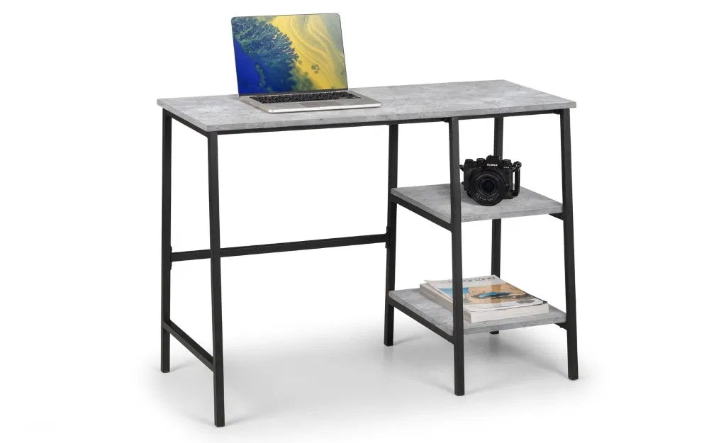 Julian Bowen Concrete Effect Metal Frame Desk | Staten Range | - Wood Velvet
