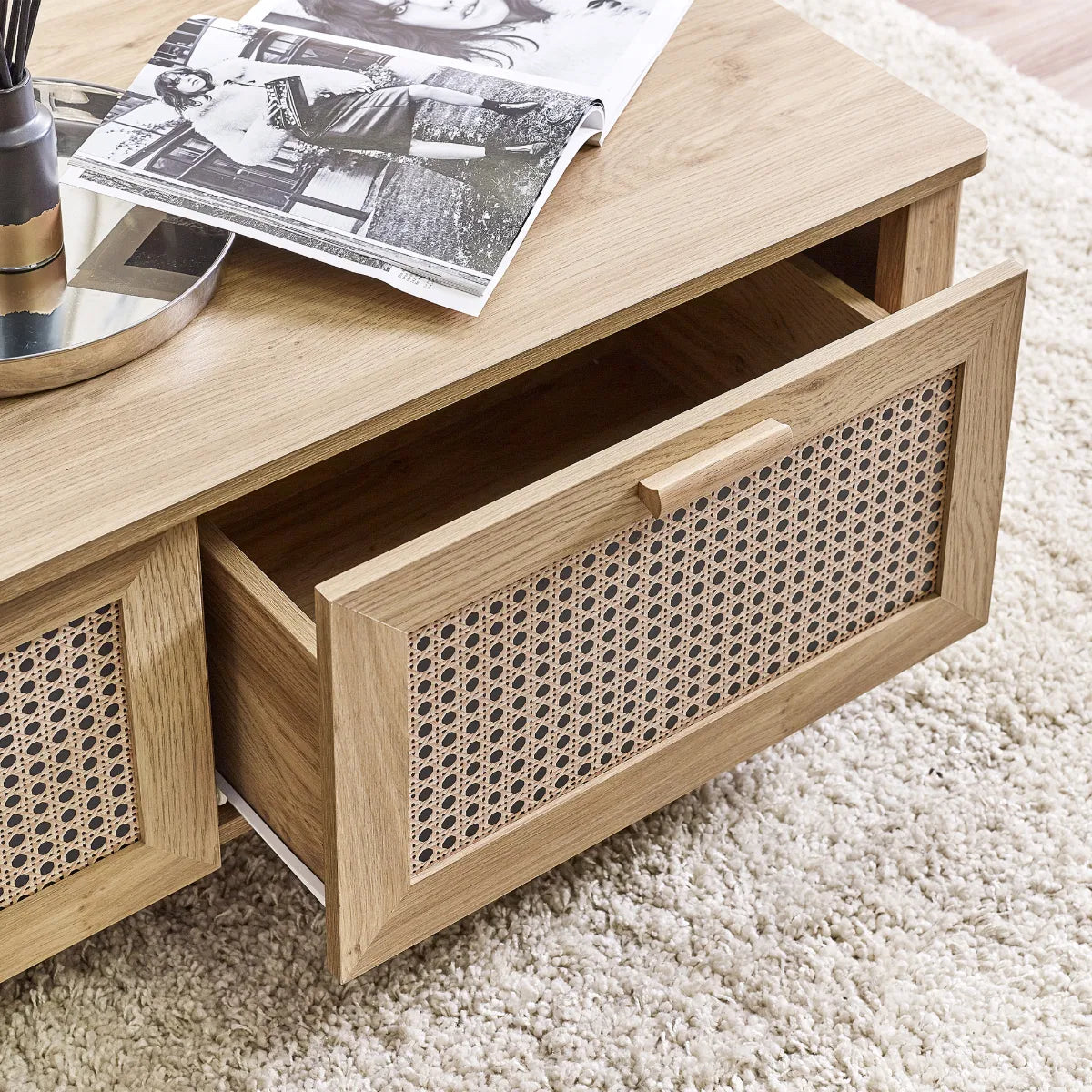 Julian Bowen Bohemian 2 Drawer Coffee Table In Rattan Effect | Sydney Range | Wood Velvet