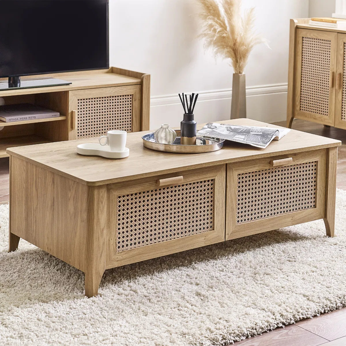 Julian Bowen Bohemian 2 Drawer Coffee Table In Rattan Effect | Sydney Range | Wood Velvet