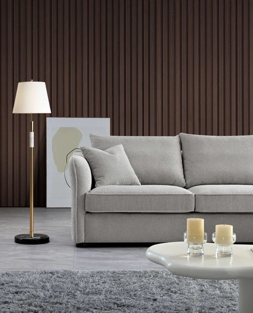 Chaise Corner Sofa In Pebble Boucle | On Trend Contemporary Curve | Rubin Range - Wood Velvet