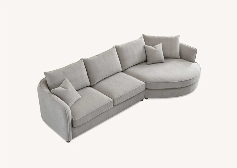 Chaise Corner Sofa In Pebble Boucle | On Trend Contemporary Curve | Rubin Range - Wood Velvet