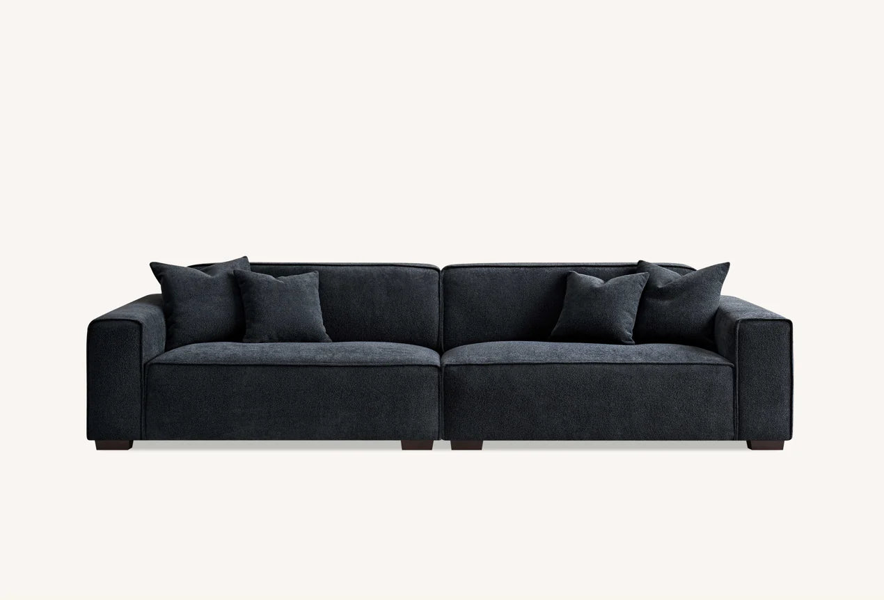 Dakota 4 seater with Chaise in Midnight Boucle - Wood Velvet