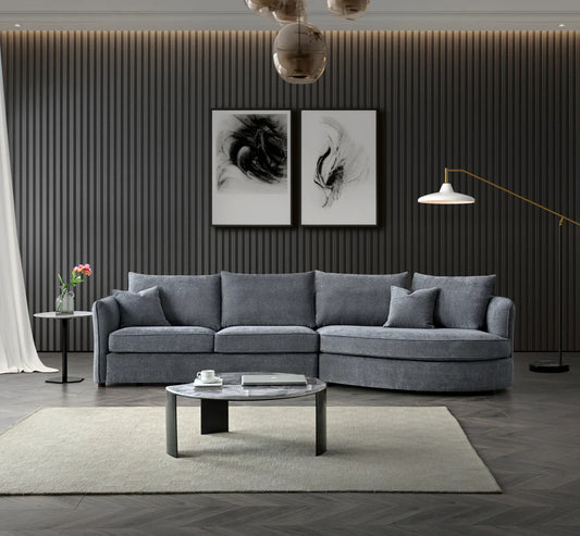 Chaise Corner Sofa In Smoked Charcoal Boucle | On Trend Contemporary Curve | Rubin Range - Wood Velvet