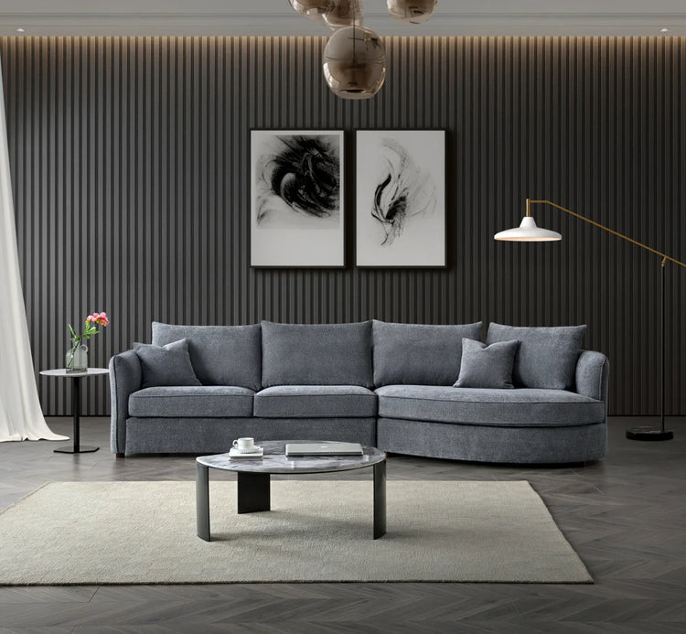 Chaise Corner Sofa In Smoked Charcoal Boucle | On Trend Contemporary Curve | Rubin Range - Wood Velvet