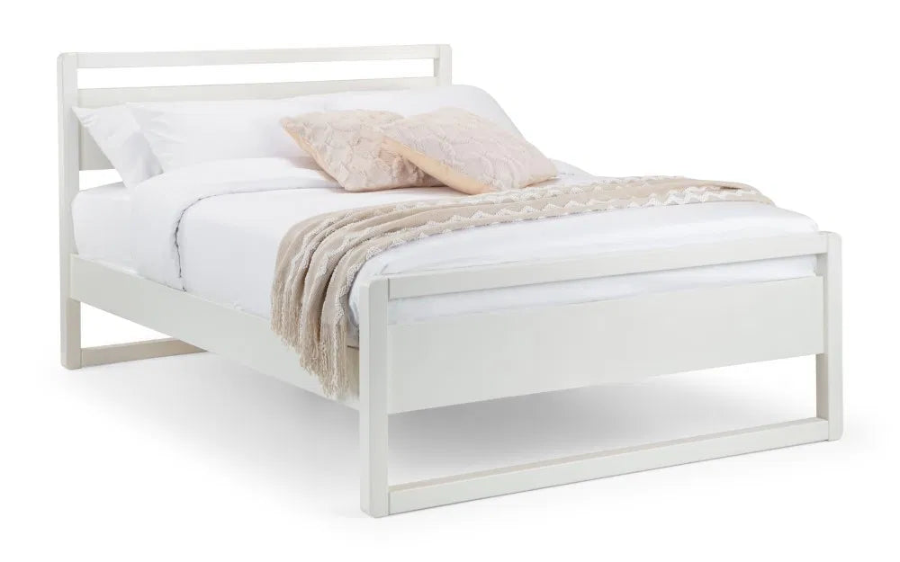 Solid Minimalist Bedframe In White | Venice Double | Julian Bowen - Wood Velvet