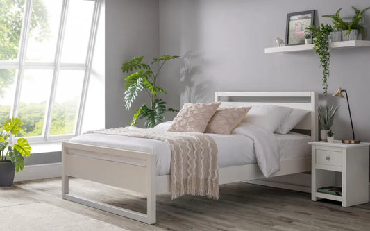 Solid Minimalist Bedframe In White | Venice Double | Julian Bowen - Wood Velvet