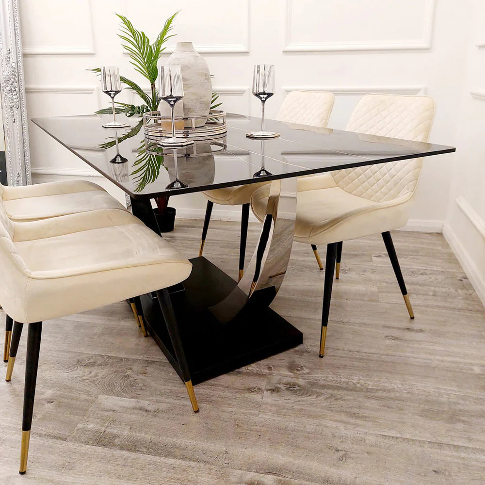 Venus Dining Table & Luna Dining Chair Combo - Wood Velvet