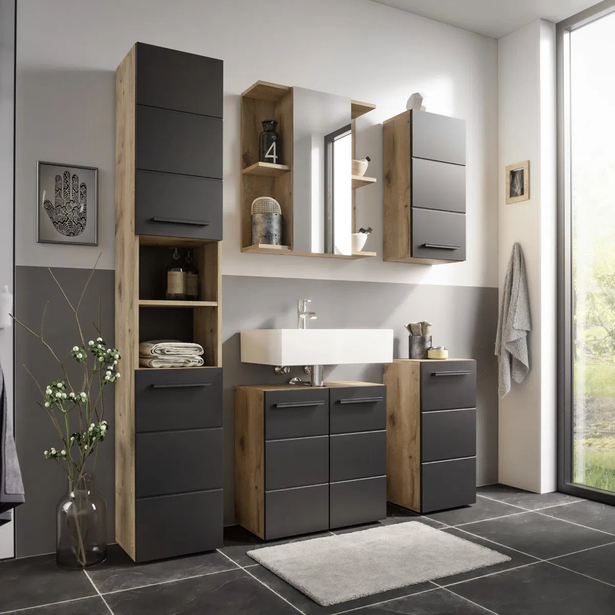 Matte Black & Oak Under Sink Cabinet | Vista Range | Julian Bowen