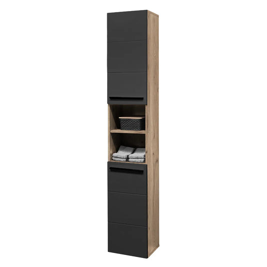 Tall Matte Black & Oak Bathroom Cabinet | Vista Range | Julian Bowen - Wood Velvet