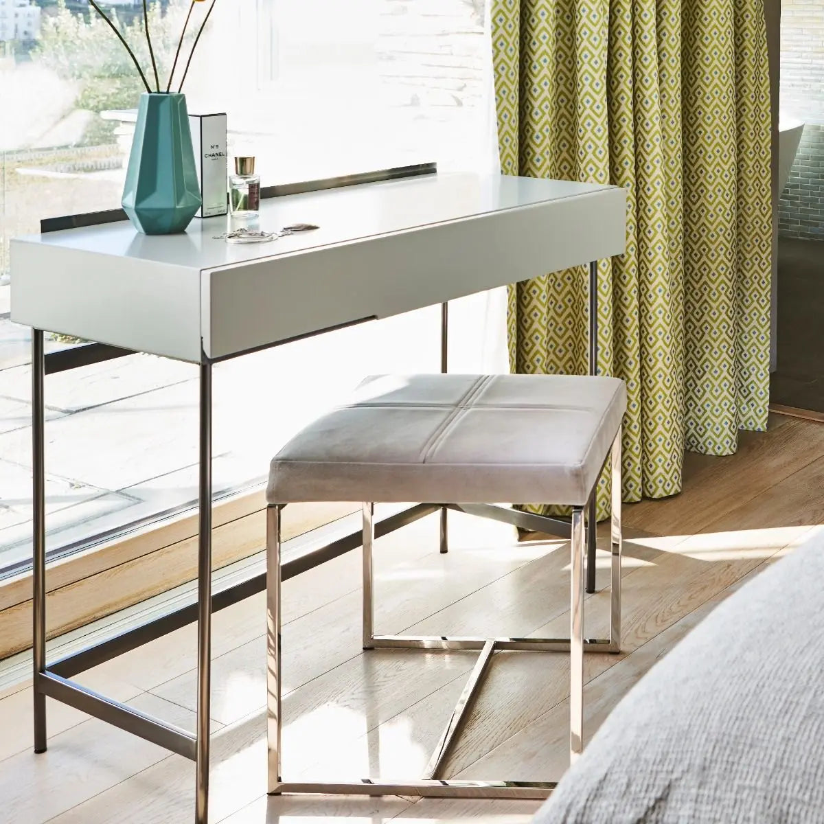 Alberto Dressing Table In Dark Chrome & White By Gillmore - Wood Velvet