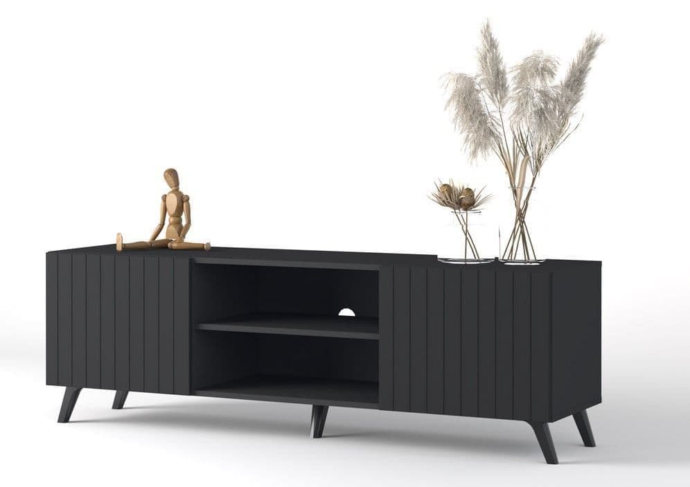 Atlantis Matte Black Large TV Cabinet - Wood Velvet