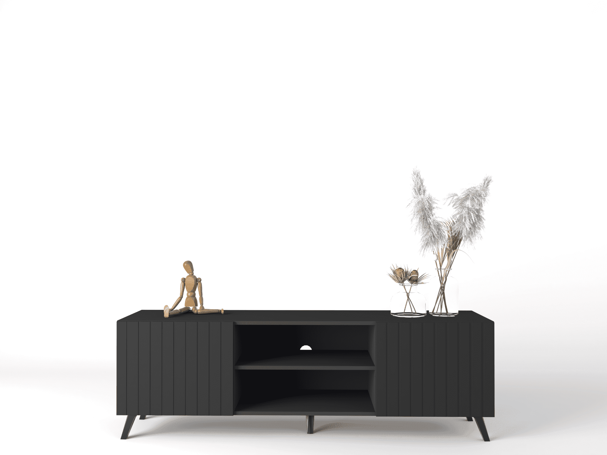 Atlantis Matte Black Large TV Cabinet - Wood Velvet