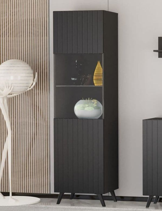 Atlantis Matte Black Tall Display Cabinet - Wood Velvet