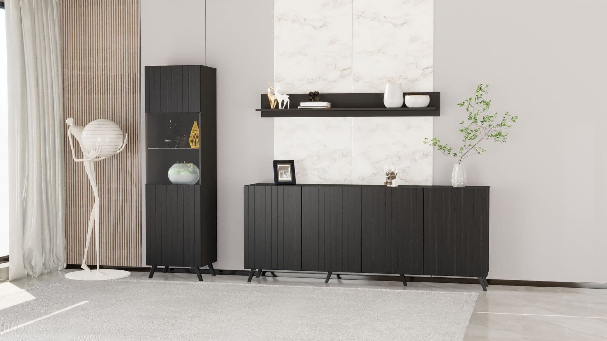 Atlantis Matte Black Tall Display Cabinet - Wood Velvet