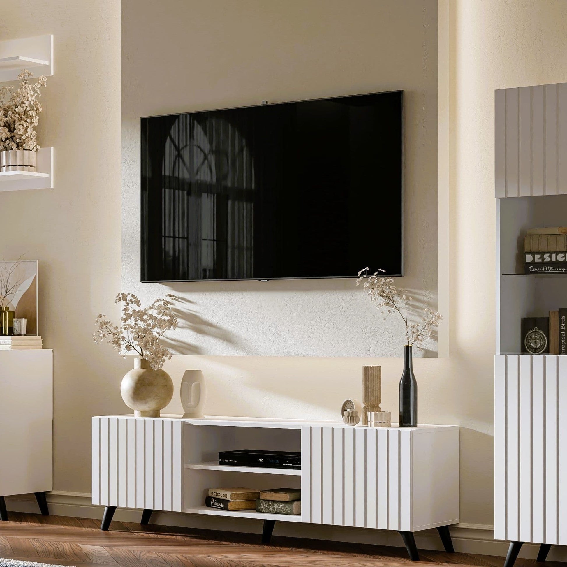 Atlantis Matte White Large TV Cabinet - Wood Velvet