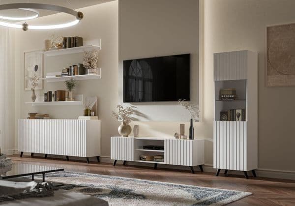 Atlantis Matte White Large TV Cabinet - Wood Velvet