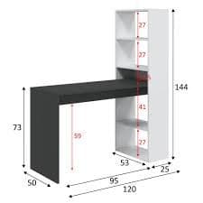 Double White and Grey Effect Computer Desk Table with Bookcase - Wood Velvet
