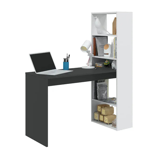 Double White and Grey Effect Computer Desk Table with Bookcase - Wood Velvet