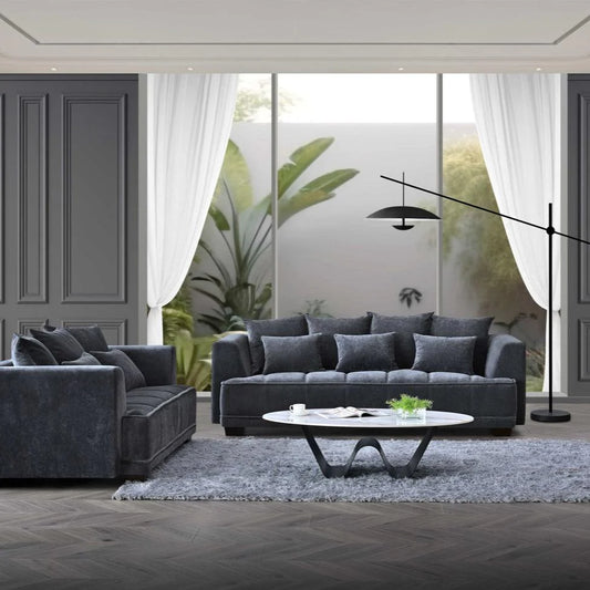 Gramercy Sofa Range in Steel Velvet - Wood Velvet