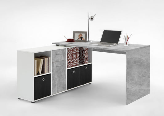 Luiz Concrete Grey and White Corner Desk - Wood Velvet