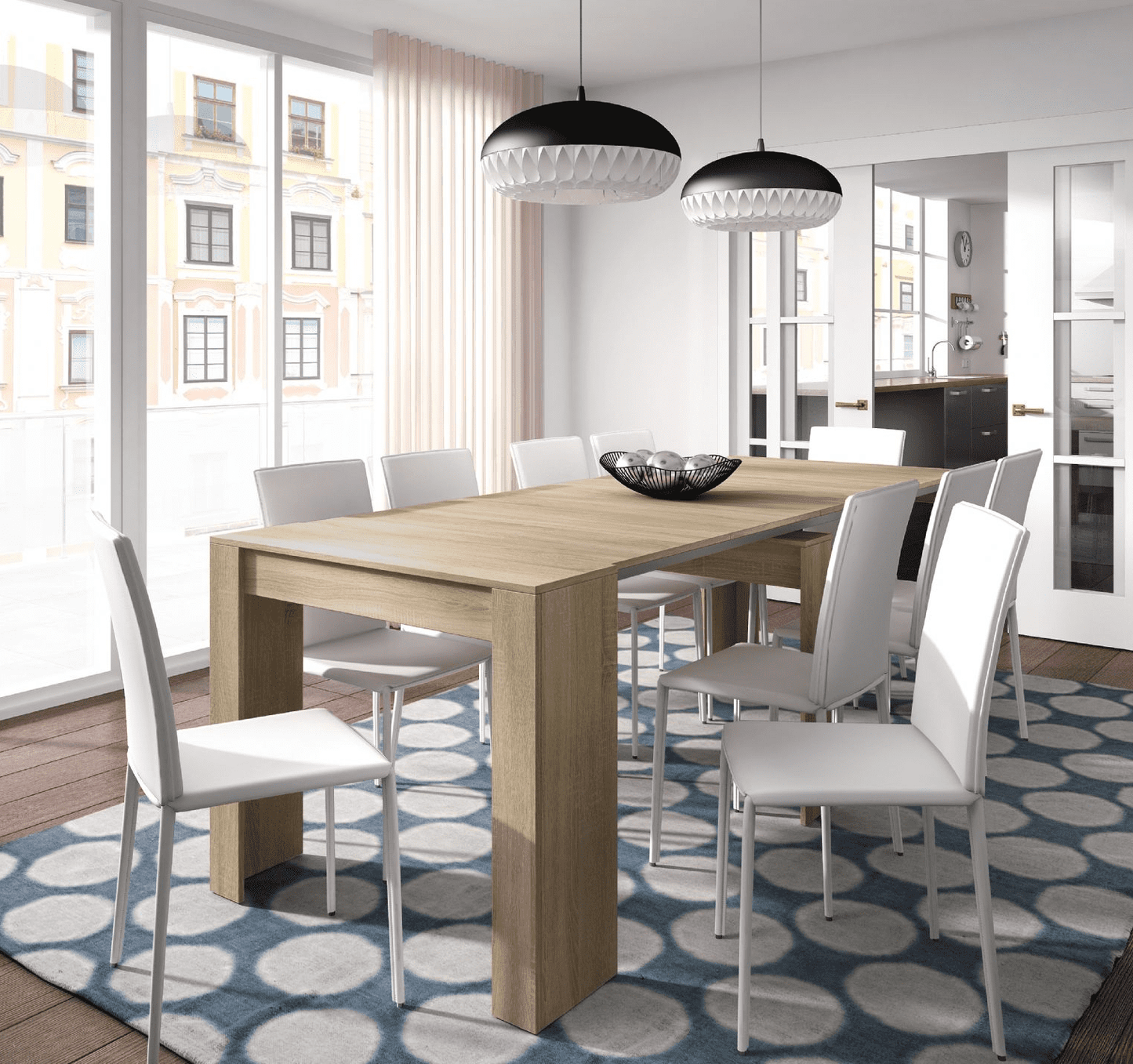 Luiz Extending Dining Table Oak Effect - Wood Velvet
