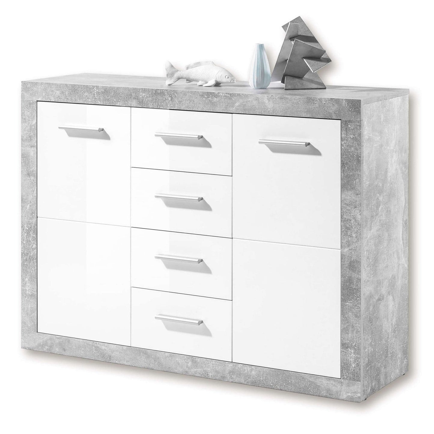 Pietra 117cm Sideboard Grey and White Gloss 2 door 4 drw - Wood Velvet