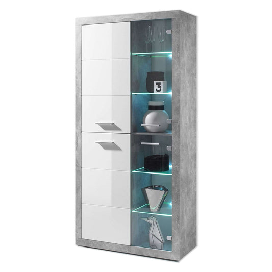 Pietra Tall Display Cabinet in Grey and White Gloss - Wood Velvet