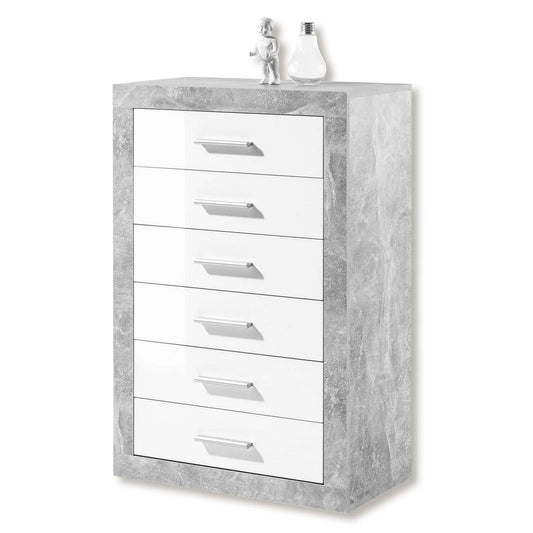 Pietra Tallboy Chest of Drawers Grey and White Gloss 6 DRW - Wood Velvet