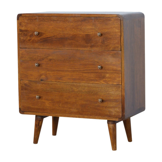 Curved Chestnut 3-Drawer Chest - Wood Velvet