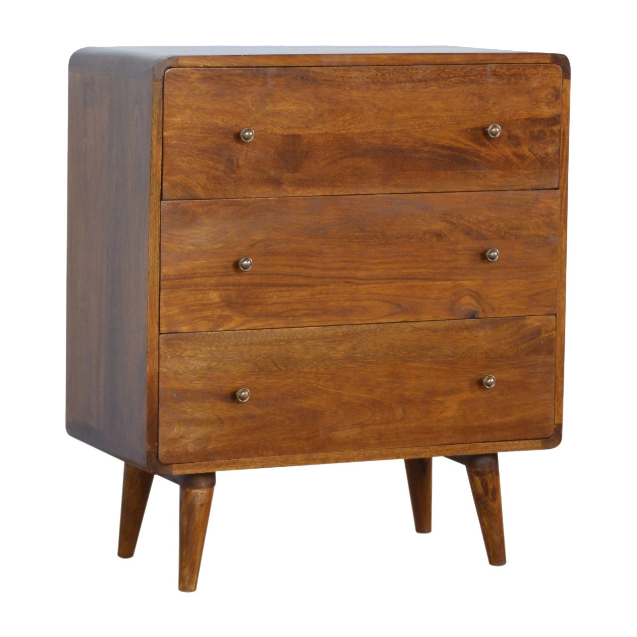 Curved Chestnut 3-Drawer Chest - Wood Velvet