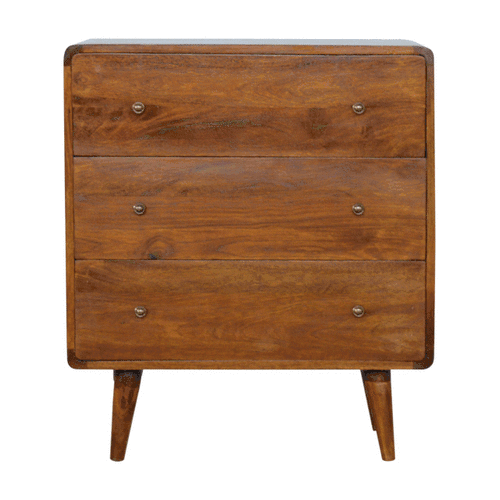 Curved Chestnut 3-Drawer Chest - Wood Velvet
