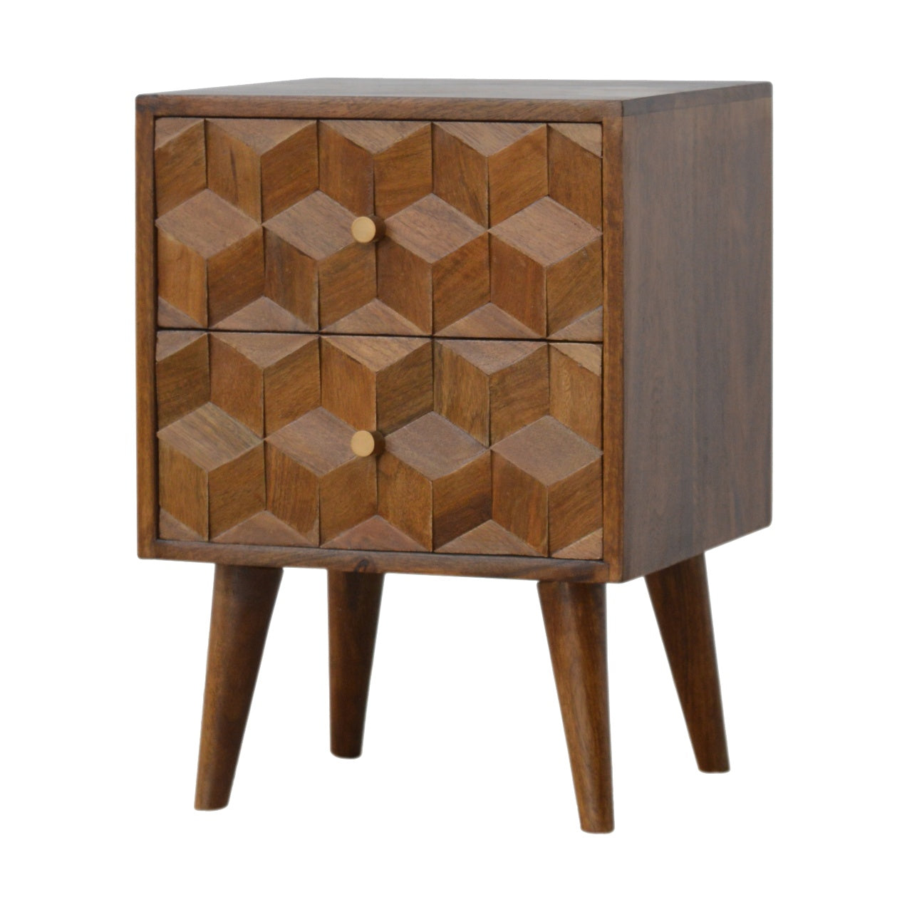Chestnut Cube Carved Bedside Cabinet - Wood Velvet