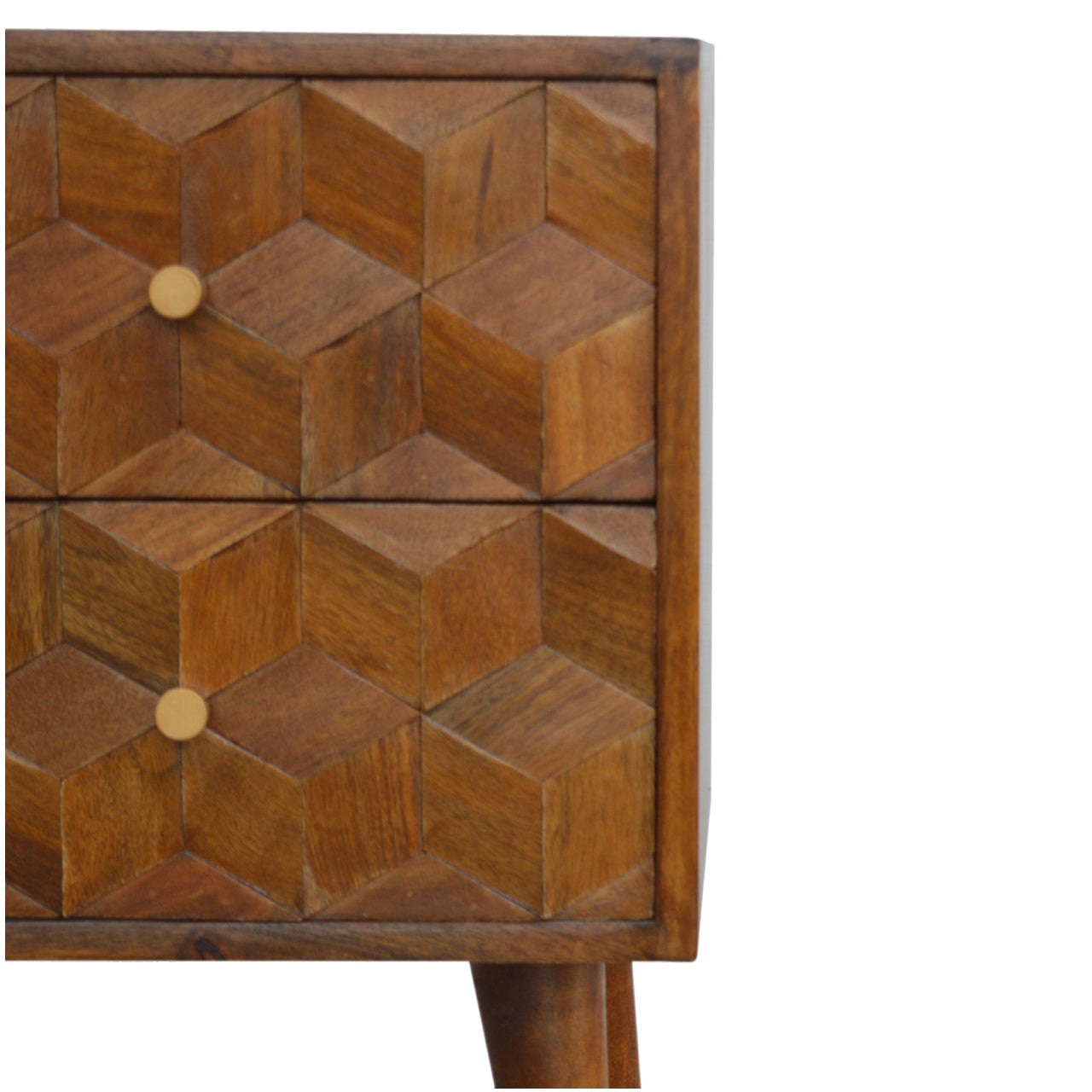 Chestnut Cube Carved Bedside Cabinet - Wood Velvet