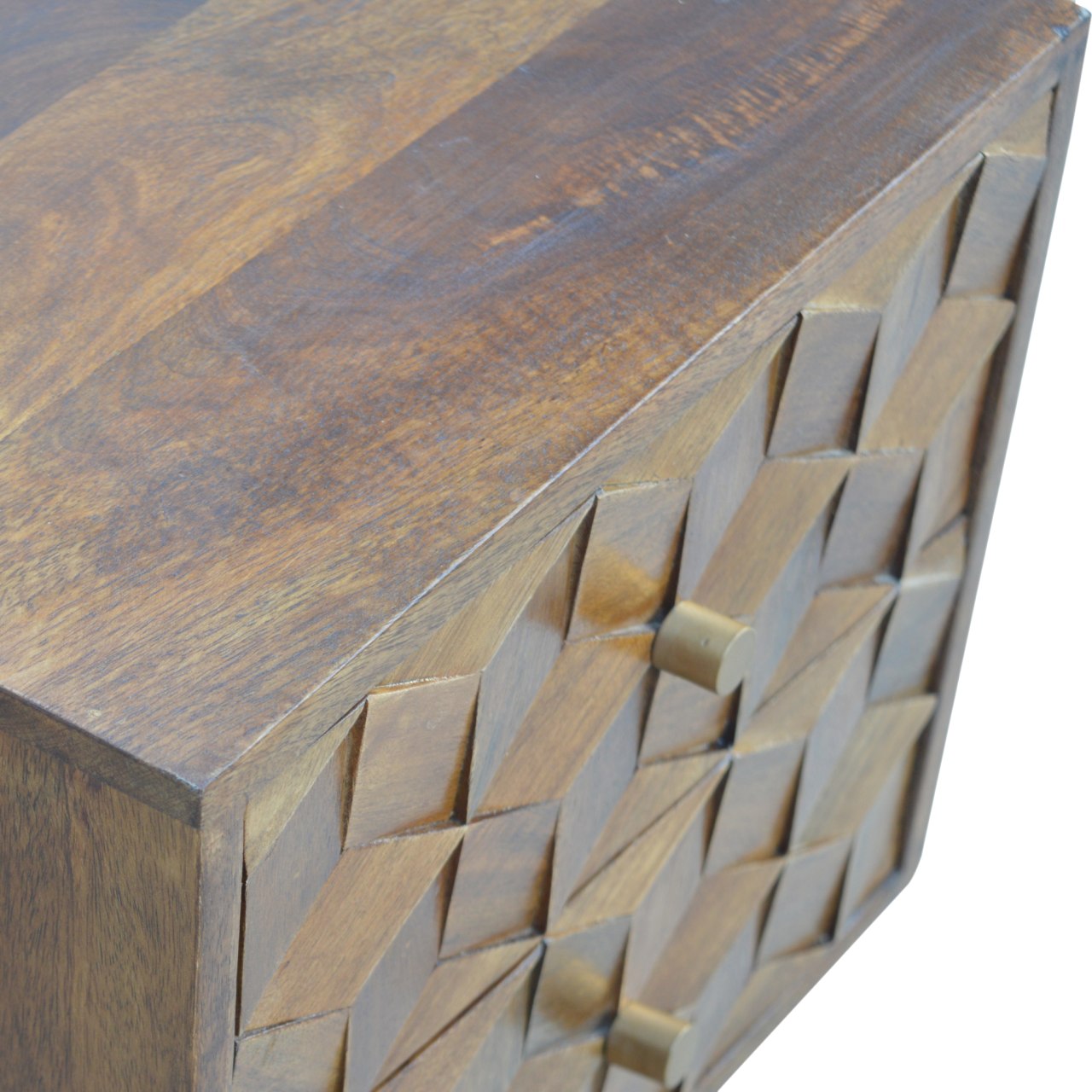 Chestnut Cube Carved Bedside Cabinet - Wood Velvet