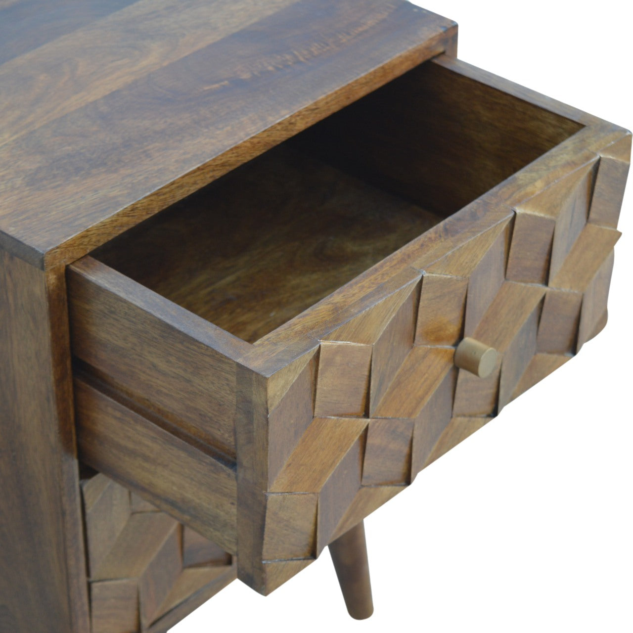 Chestnut Cube Carved Bedside Cabinet - Wood Velvet
