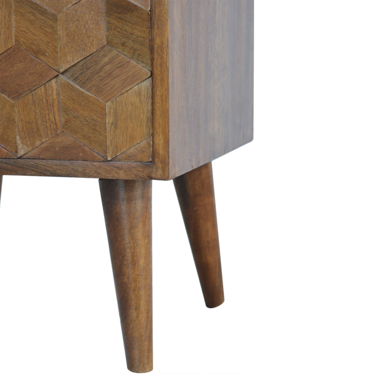 Chestnut Cube Carved Bedside Cabinet - Wood Velvet