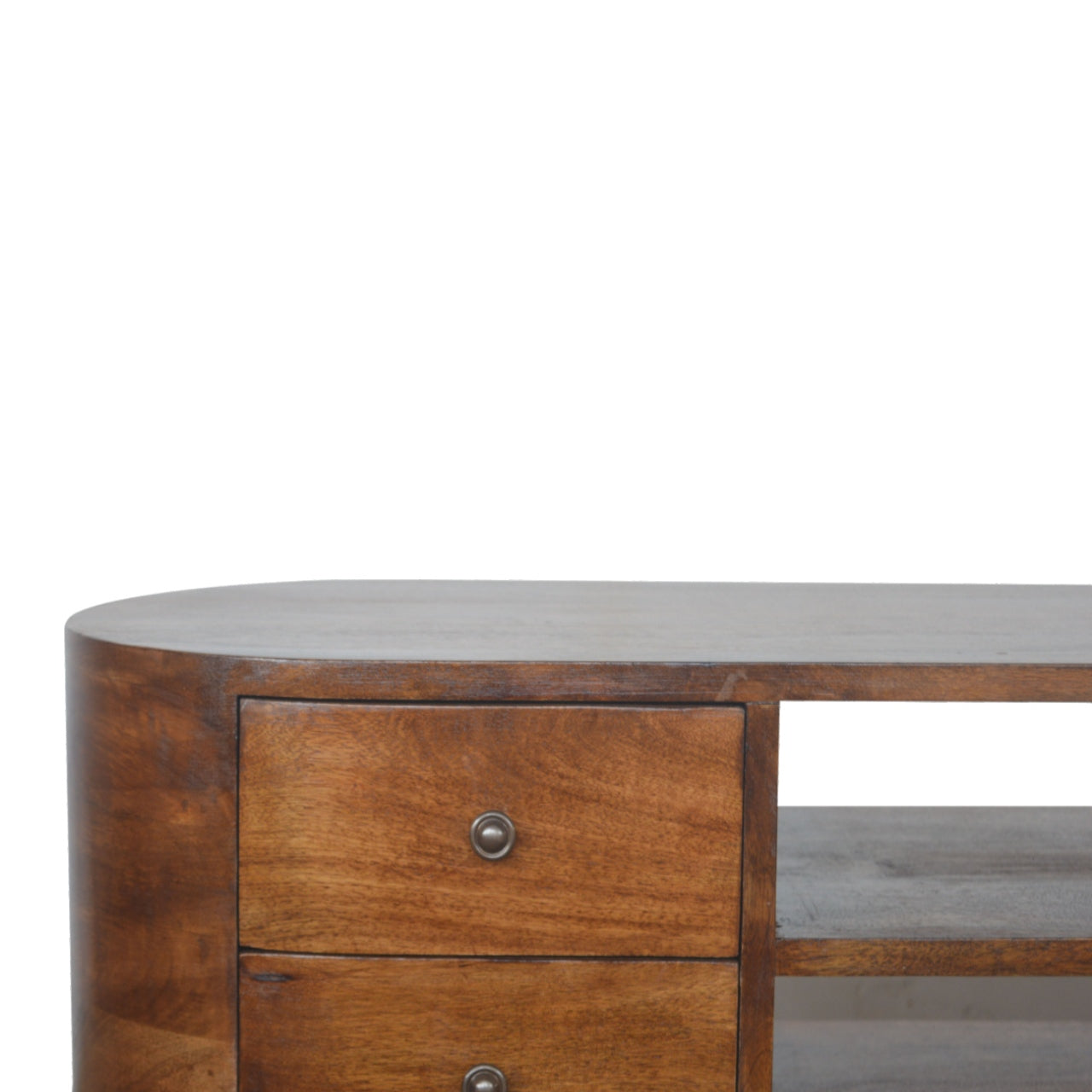 Curved Design Media Unit In Chestnut Brown Wood - Wood Velvet
