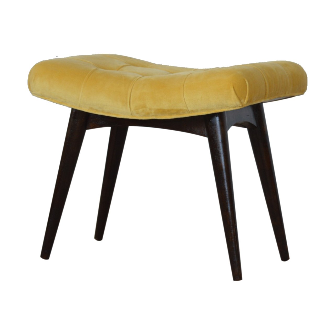 Curved Mini Bench In Mustard Cotton Velvet - Wood Velvet