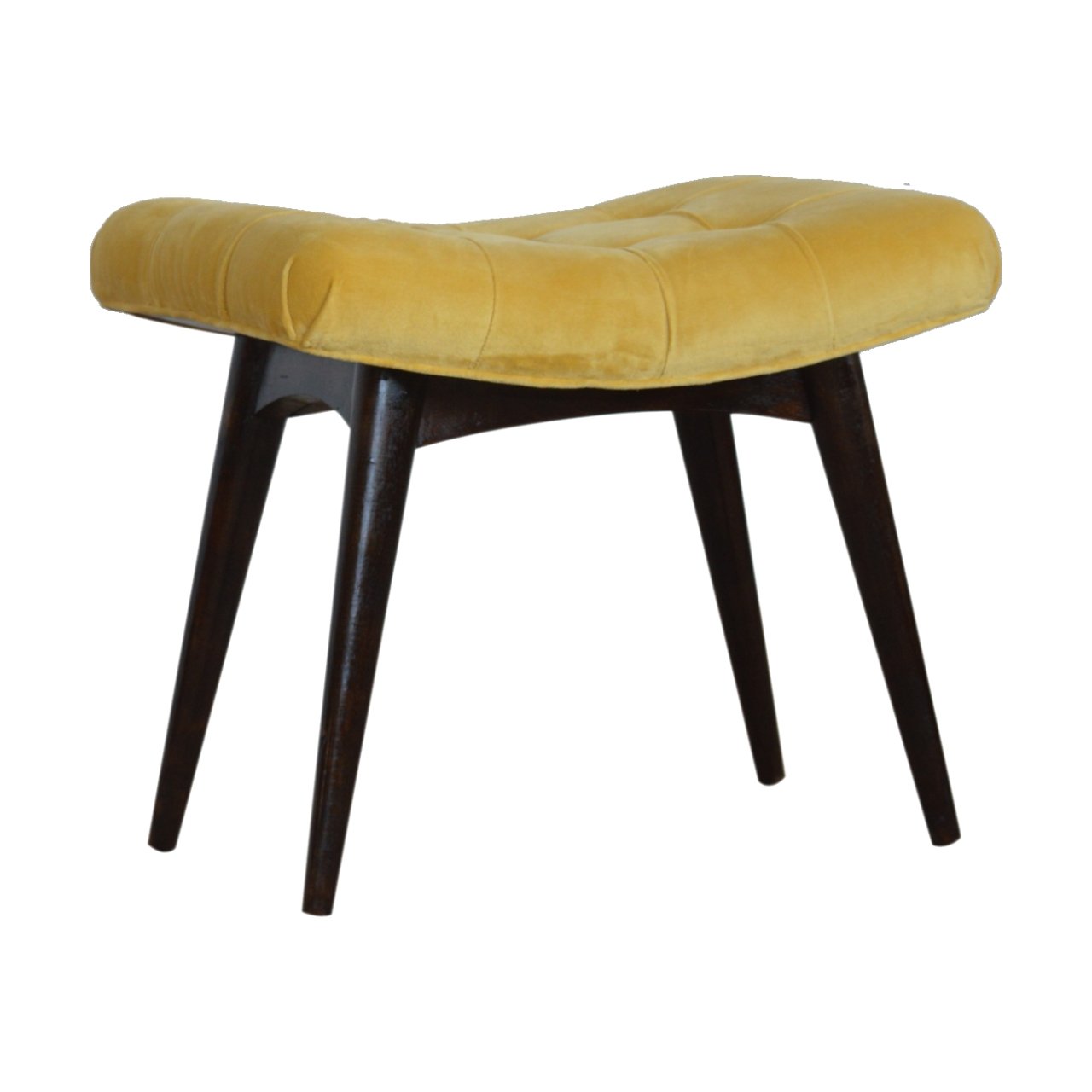 Curved Mini Bench In Mustard Cotton Velvet - Wood Velvet