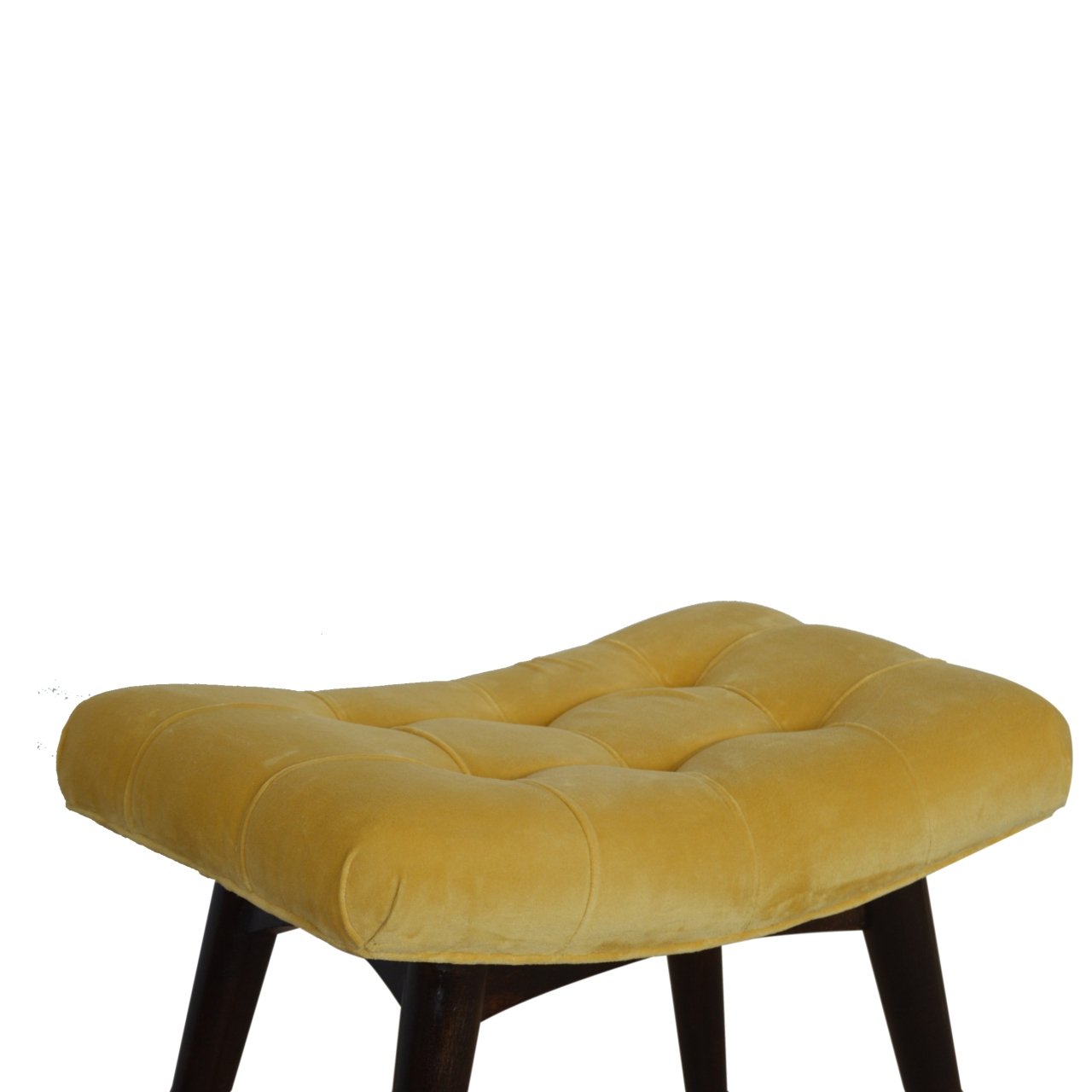 Curved Mini Bench In Mustard Cotton Velvet - Wood Velvet