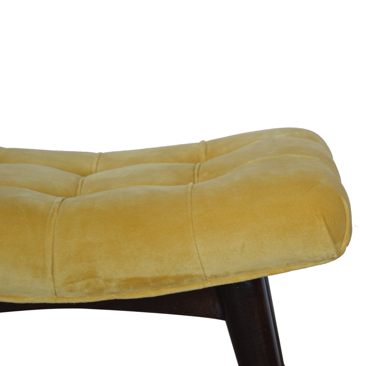 Curved Mini Bench In Mustard Cotton Velvet - Wood Velvet