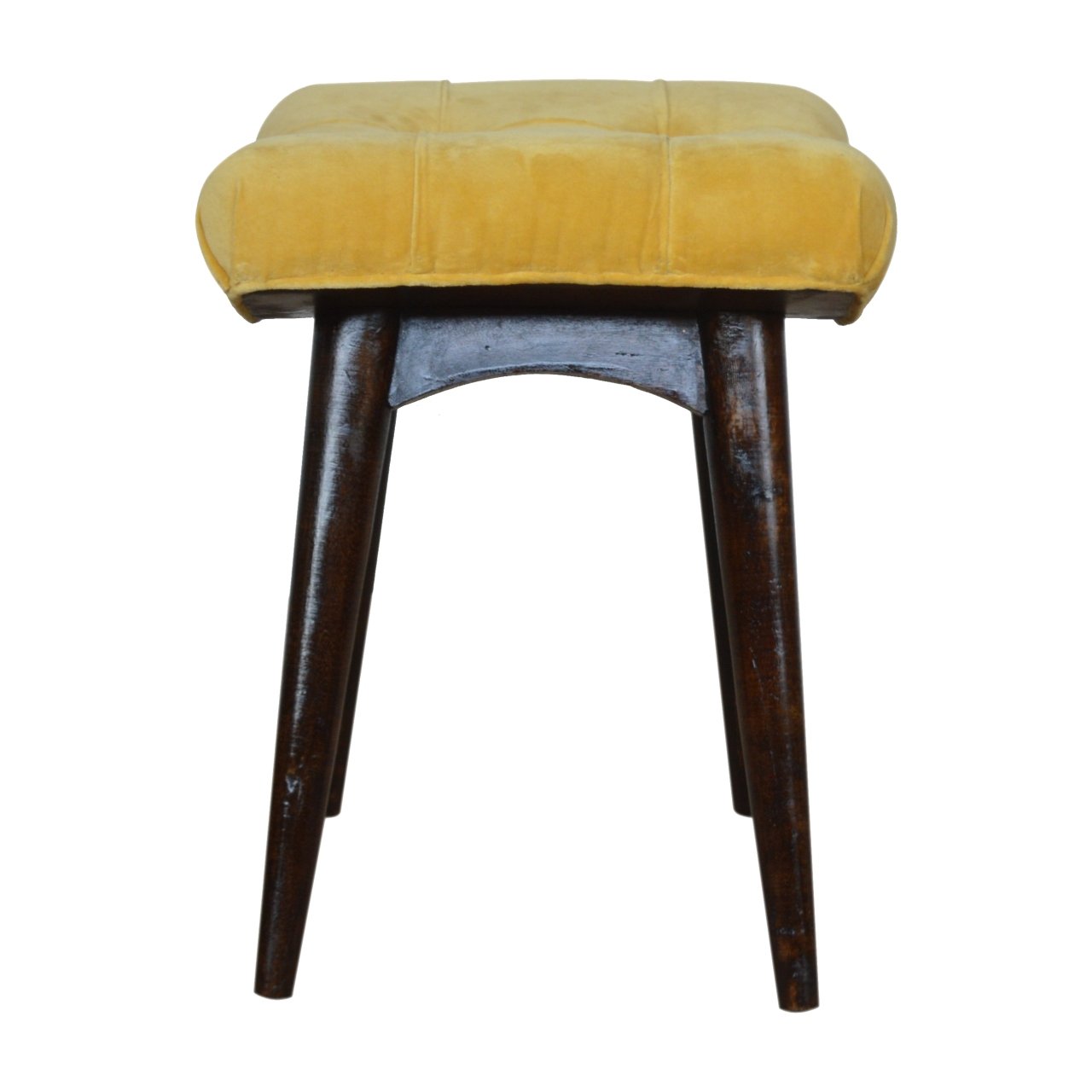 Curved Mini Bench In Mustard Cotton Velvet - Wood Velvet