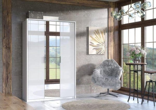 Rado 3 Door White High Gloss Mirrored Wardrobe - Wood Velvet