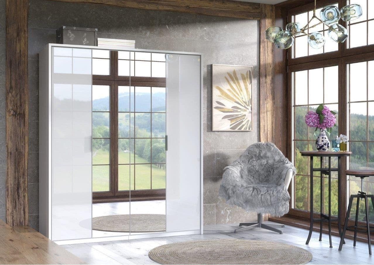 Rado 4 Door White High Gloss Mirrored Wardrobe - Wood Velvet