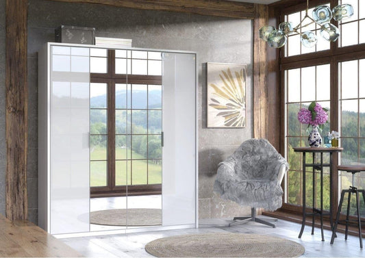 Rado 4 Door White High Gloss Mirrored Wardrobe - Wood Velvet