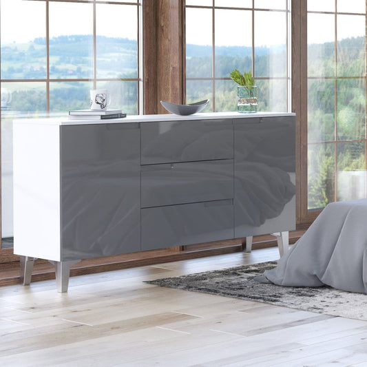 Santino Grey High Gloss And White 2 Door / 3 Drawer Wide Sideboard - Wood Velvet