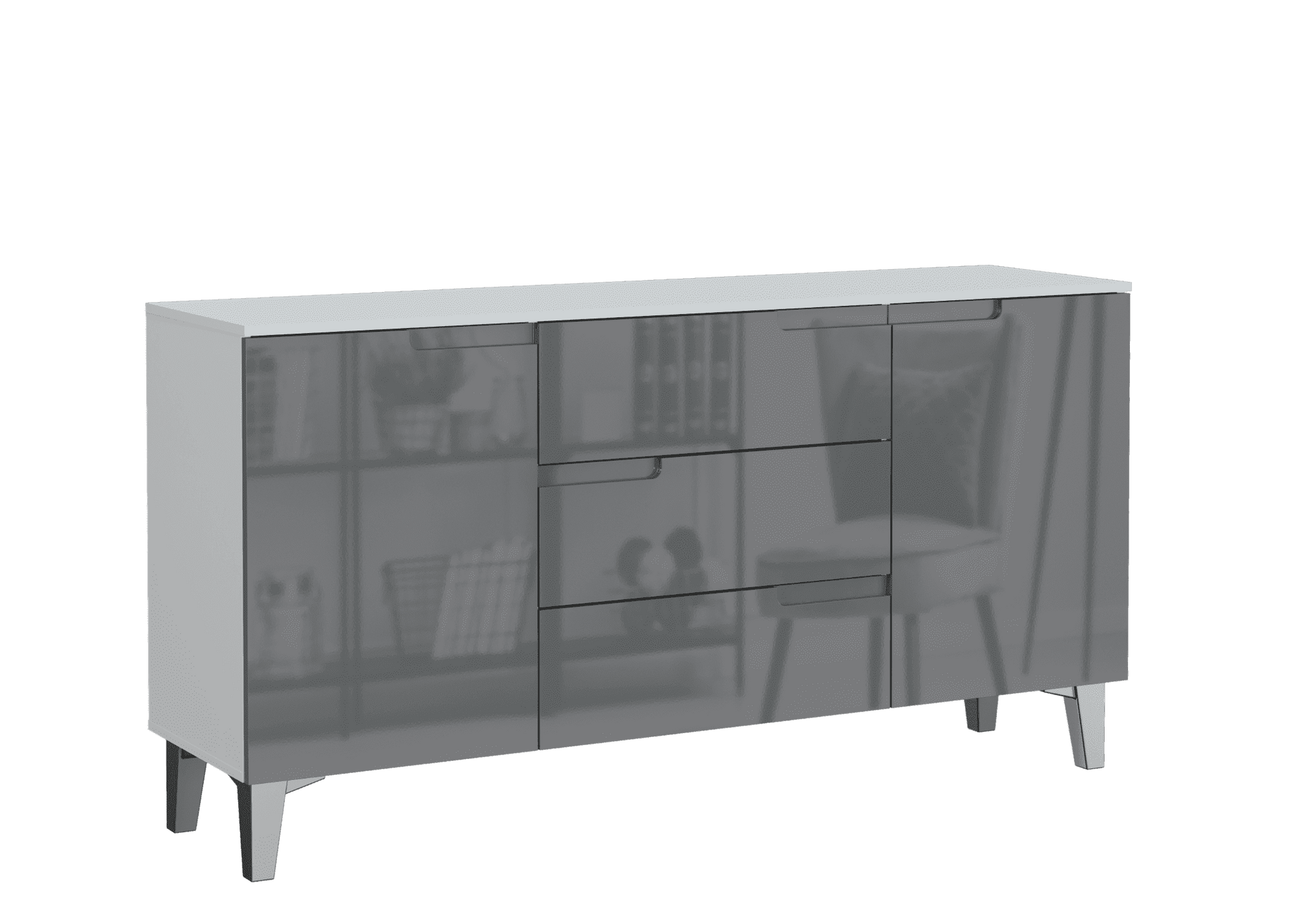 Santino Grey High Gloss And White 2 Door / 3 Drawer Wide Sideboard - Wood Velvet
