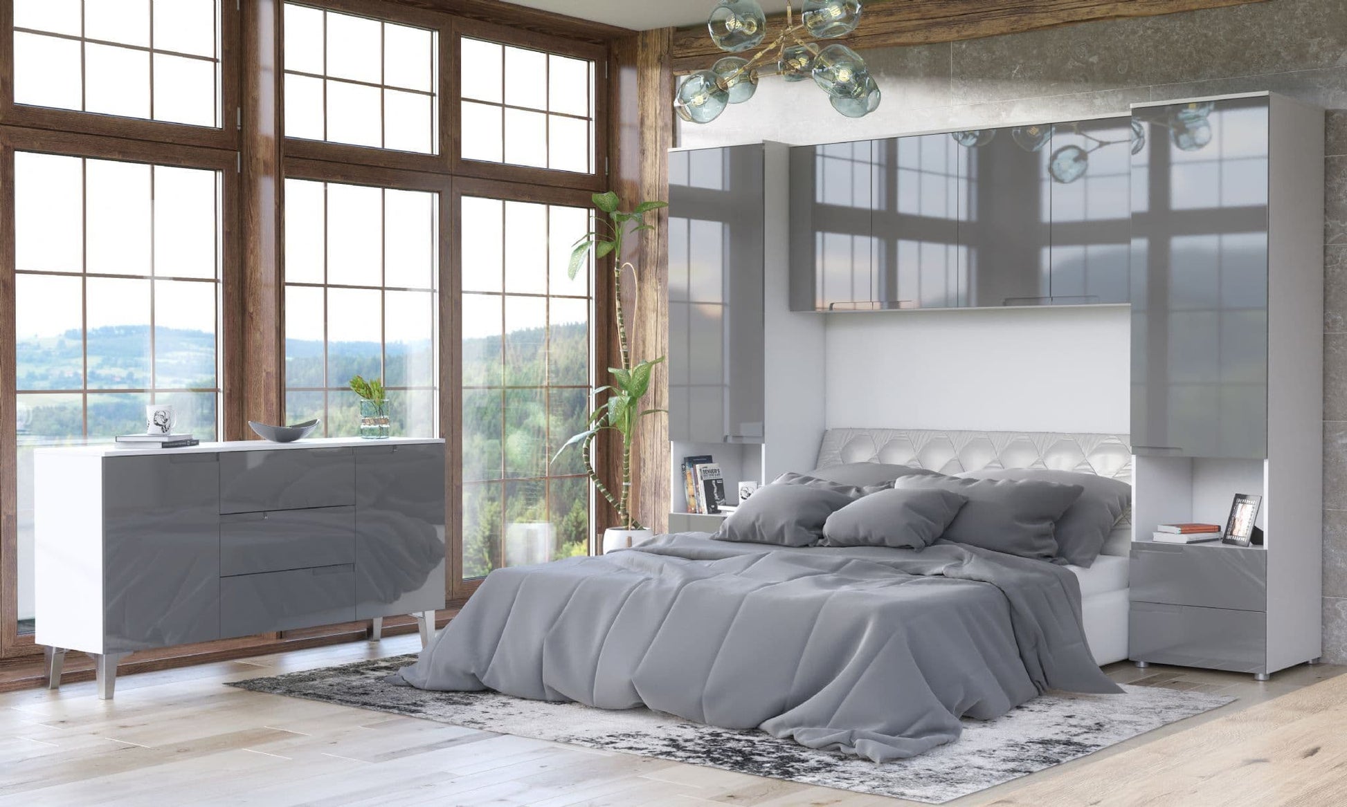 Santino Grey High Gloss And White 2 Door / 3 Drawer Wide Sideboard - Wood Velvet